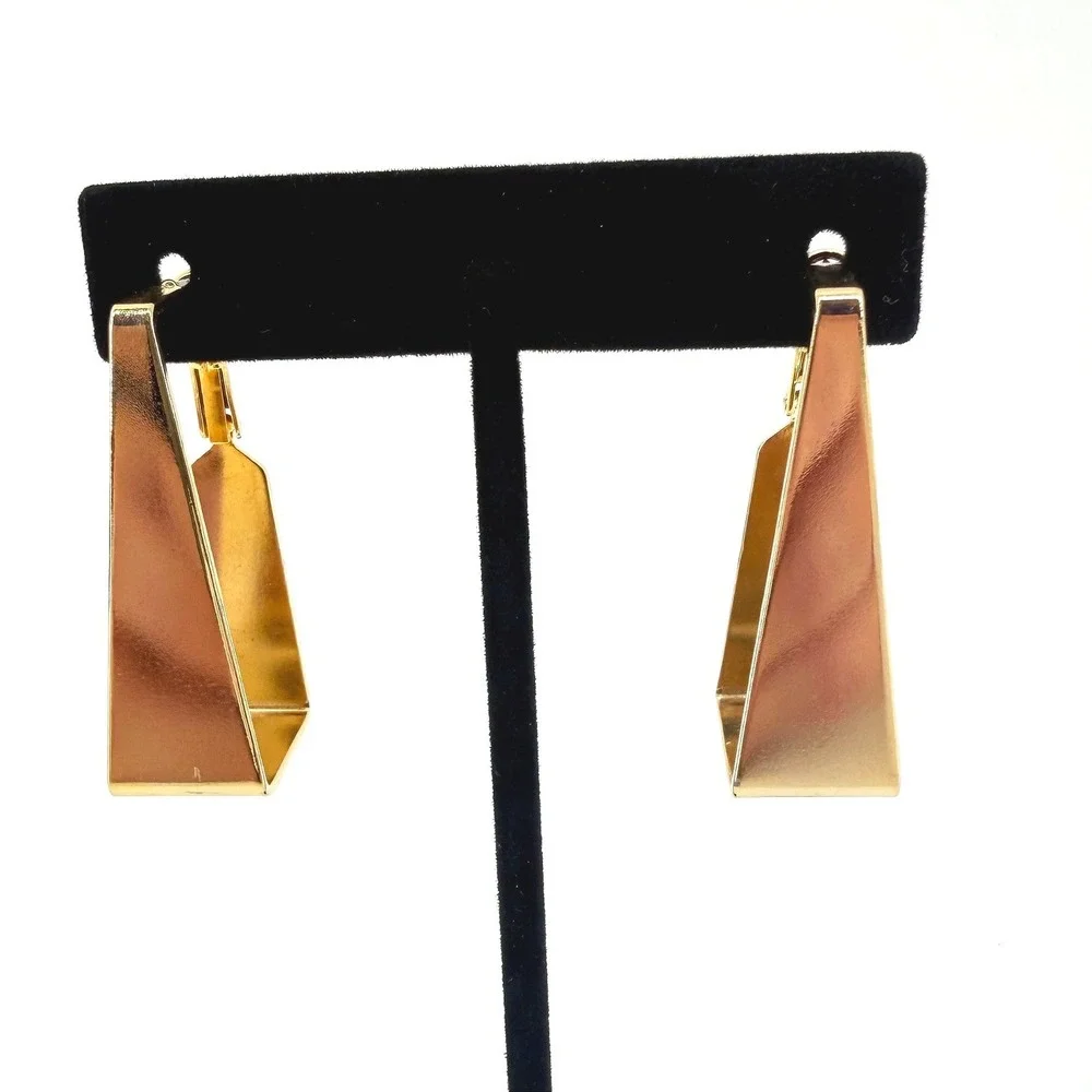Geometric Art Trapezoid Hoop Pierced Earrings Gold and Silver Tone Set 2 Pairs